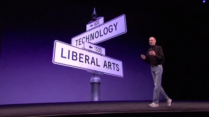 Steve Jobs sieht Apple zwischen Technik und Kunst. Szenenfoto einer Keynote