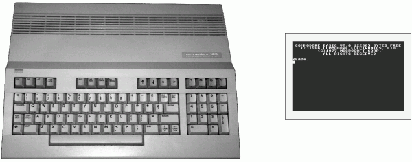 Beim Start zeigte der Commodore 128 eine Eingabeaufforderung für das integrierte Basic 7.