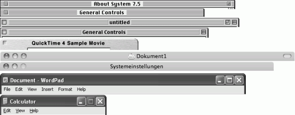Über die Jahre wandelten sich die Fenstertitel von Macintosh und Windows