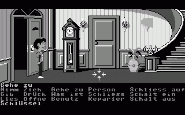 Das Adventurespiel „Maniac Mansion“ demonstriert die Verbindung von Textbefehlen in einer grafischen Oberfläche.