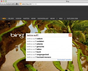 Auch Bing unterstellt, dass es interessante Ergänzungen zum Suchbegriff „Bettina Wulff“ gibt